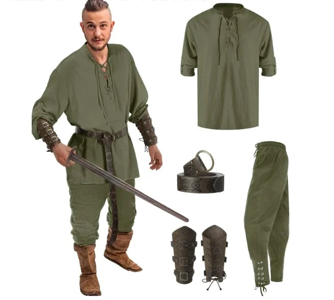 Men's Renaissance Costume Set with Shirt, Pants & Belt