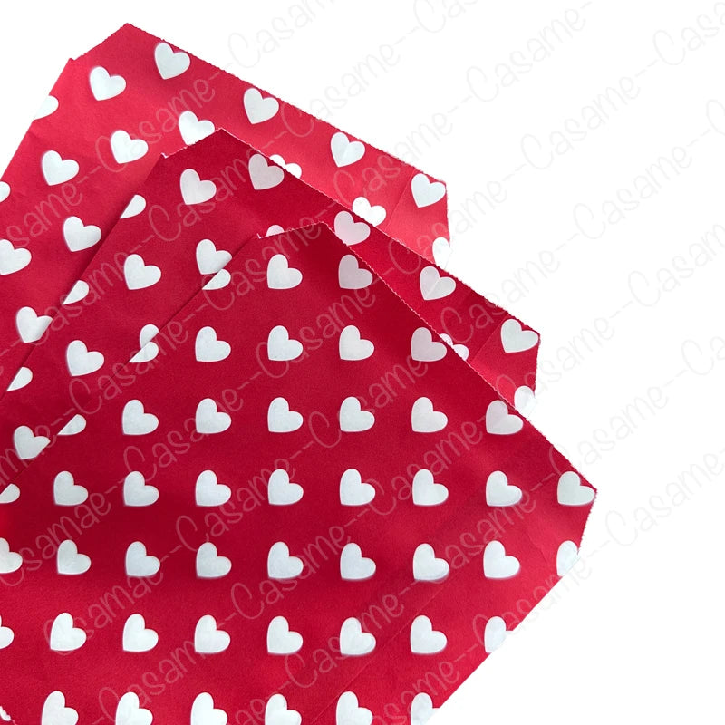 25 pcs Valentine's Day Gift Bags 13x18cm,  Red Heart Paper Treat Bags Small Favor Bags for Valentine's Party, Wedding, Birthday