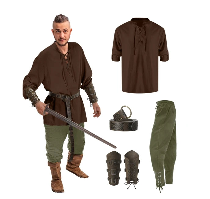 Men's Renaissance Costume Set with Shirt, Pants & Belt