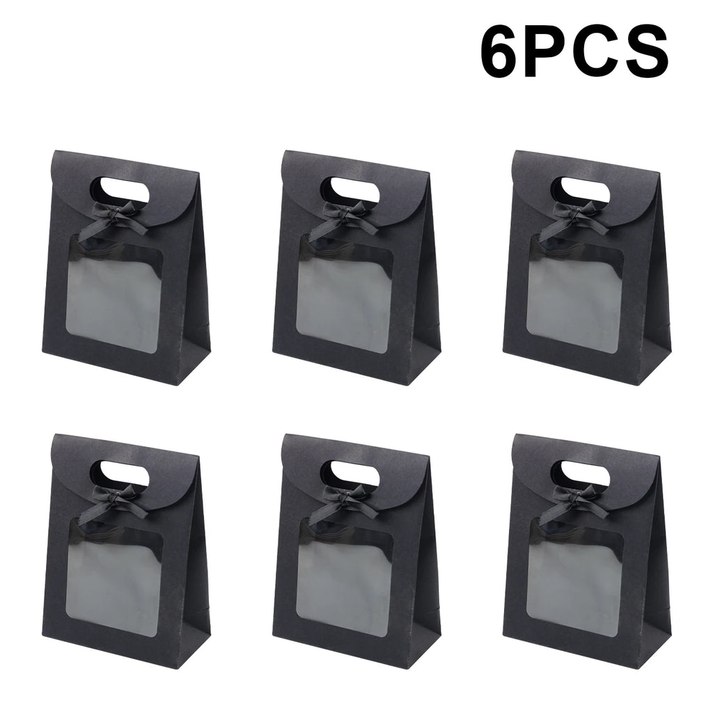 6/12PCS Kraft Paper Bags with Window, Box Reusable Gift Bag for Women, Candy Cookies Packaging Wedding Christmas Party