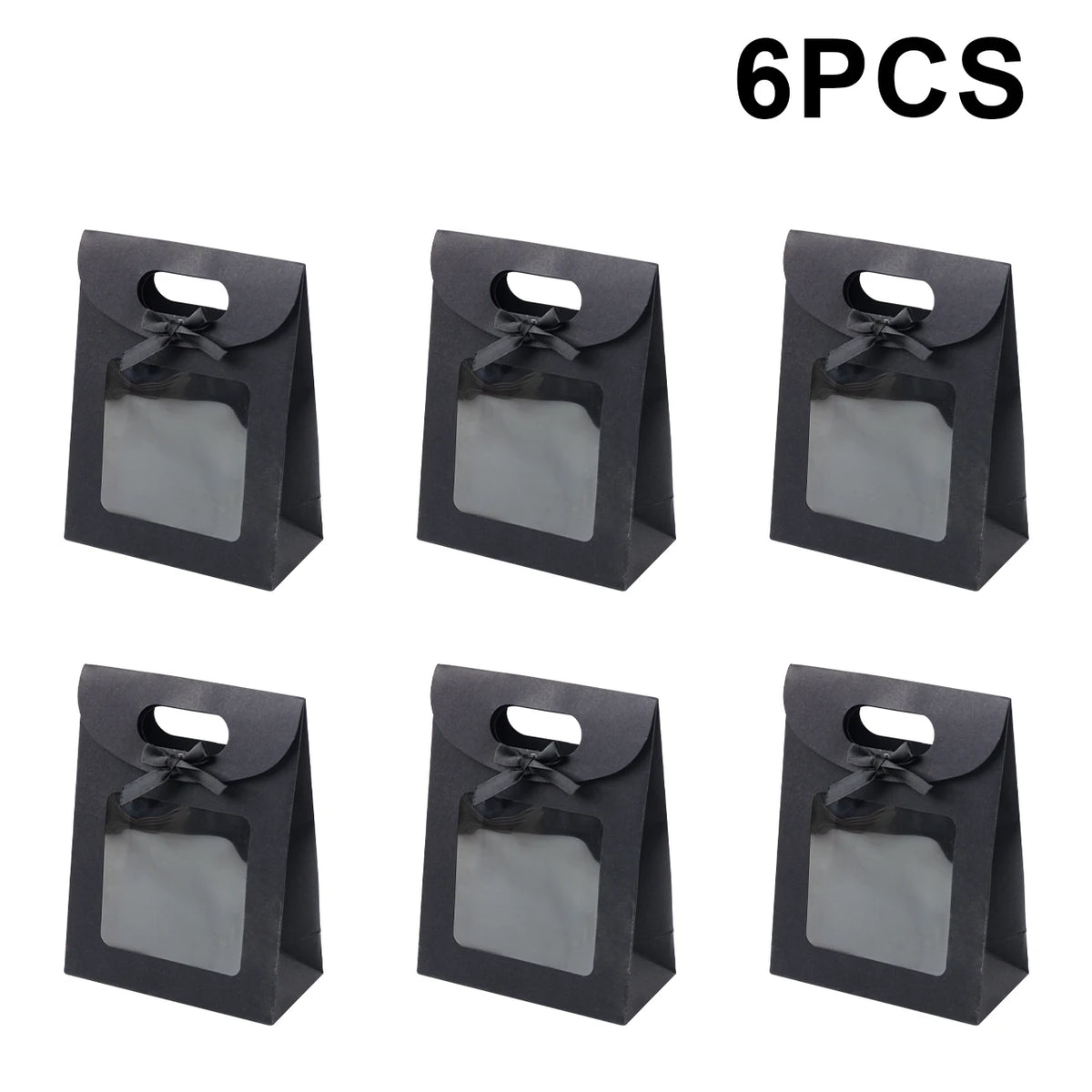 6/12PCS Kraft Paper Bags with Window, Box Reusable Gift Bag for Women, Candy Cookies Packaging Wedding Christmas Party