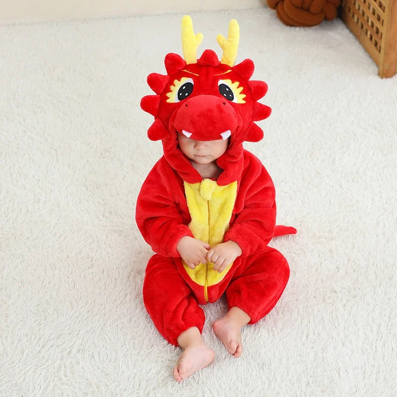 Toddler Dinosaur Costume, Hooded Flannel Romper, 2 to 36 Months