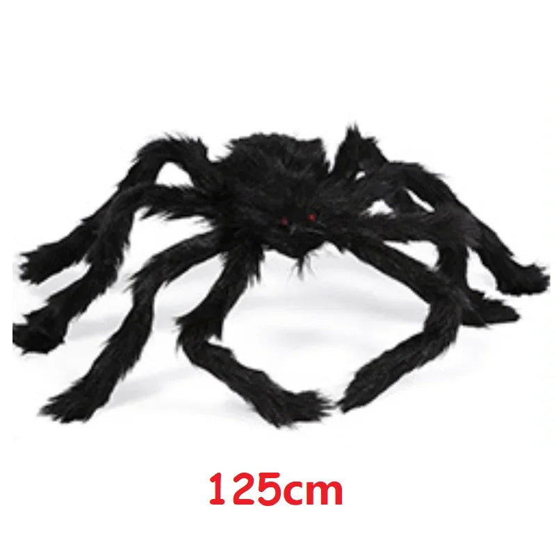 75/150/200cm Halloween Plush Simulation Spider Colorful Black Ghost House Bar Scary Big Spider Outdoor Decor Props Spider Web