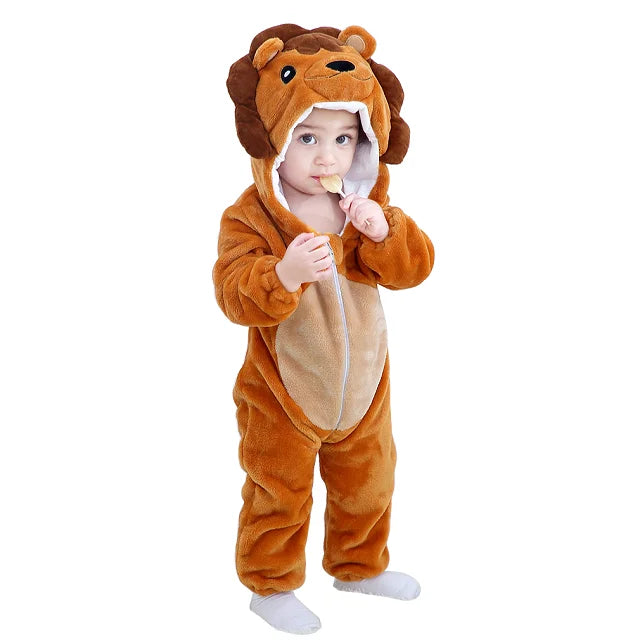 MICHLEY Carniva Baby Rompers Winter Clothes Flannel Hooded Bodysuits Pajamas Animals Overall Jumpsuit For Girls Boys Kids