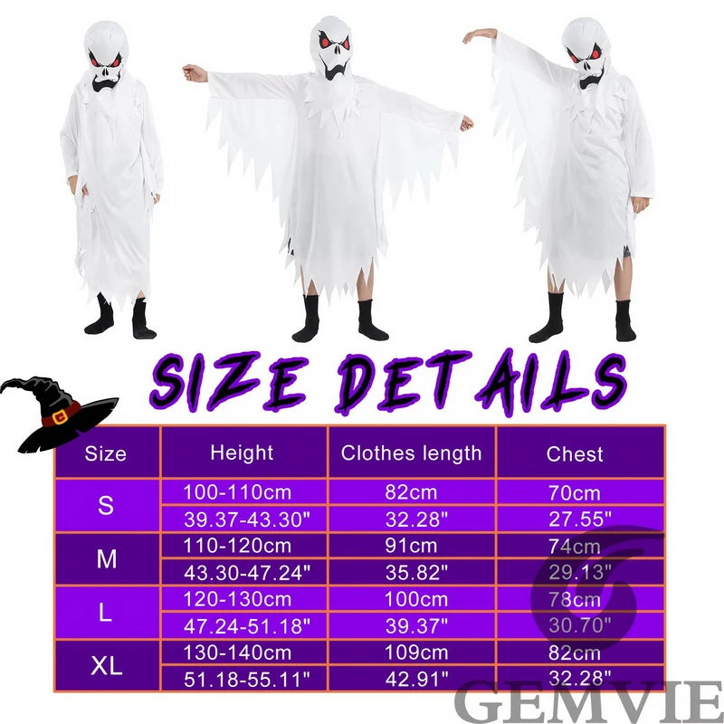 Kids White Ghost Costume for Halloween & Dress Up