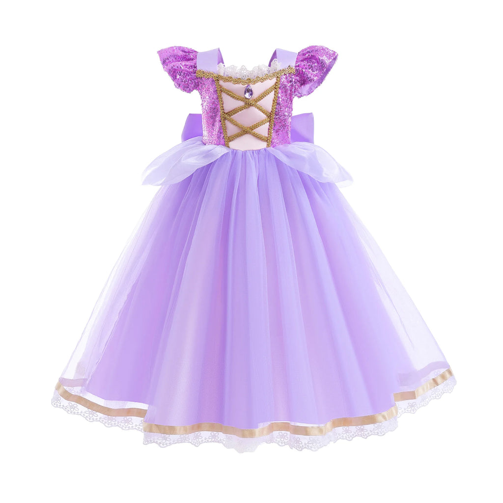 Girls Long-Hair Princess Dress Halloween Birthday Costume
