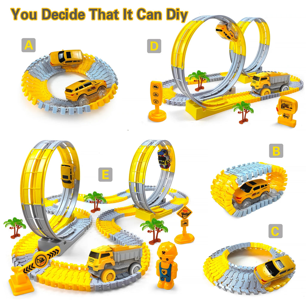 Children Electric Track Toy Car Engineering Minin Car Set Kids Puzzle Boy Toys Track Car Anti-gravity Track Train Gift for Kid