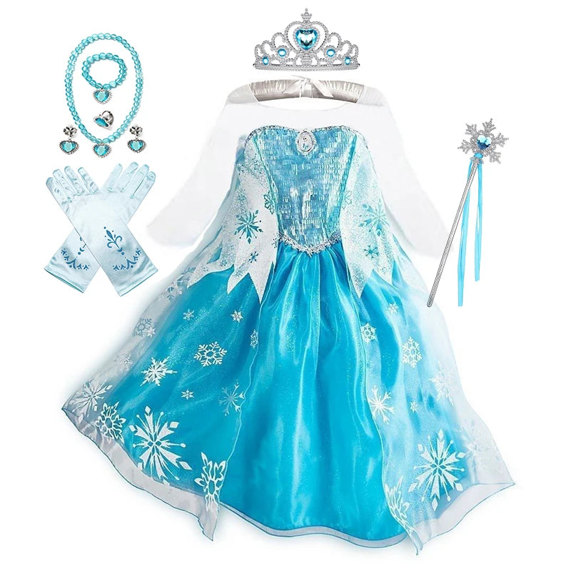 Girls Snow Princess Dress with Long Cloak for Costume Parties