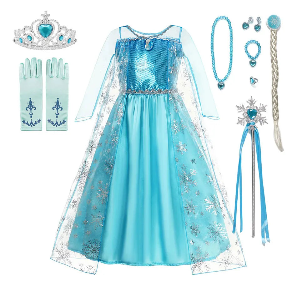 Girls Snow Queen Kids Costumes Girls Carnival Party Prom Gown Elsa Robe-Playing Children Clothing Princess Dress Birthday Dress