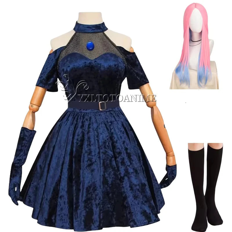 Dark Blue Anime-Inspired Cosplay Dress Wig Set
