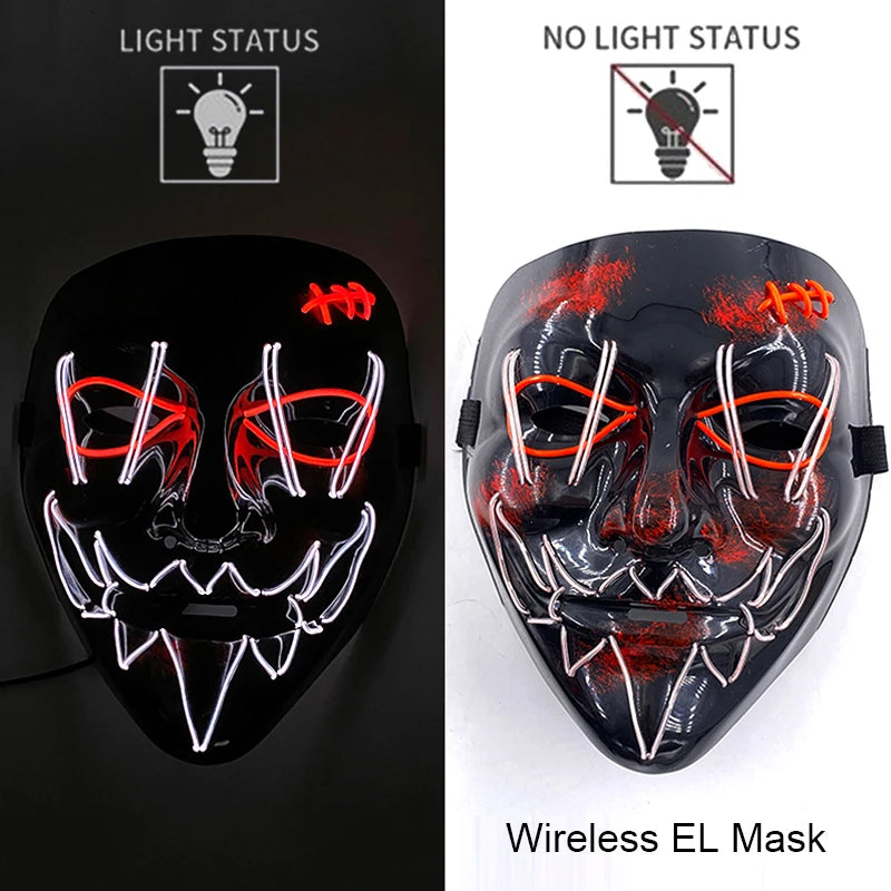Wireless Neon LED Horror Mask for Halloween Cosplay