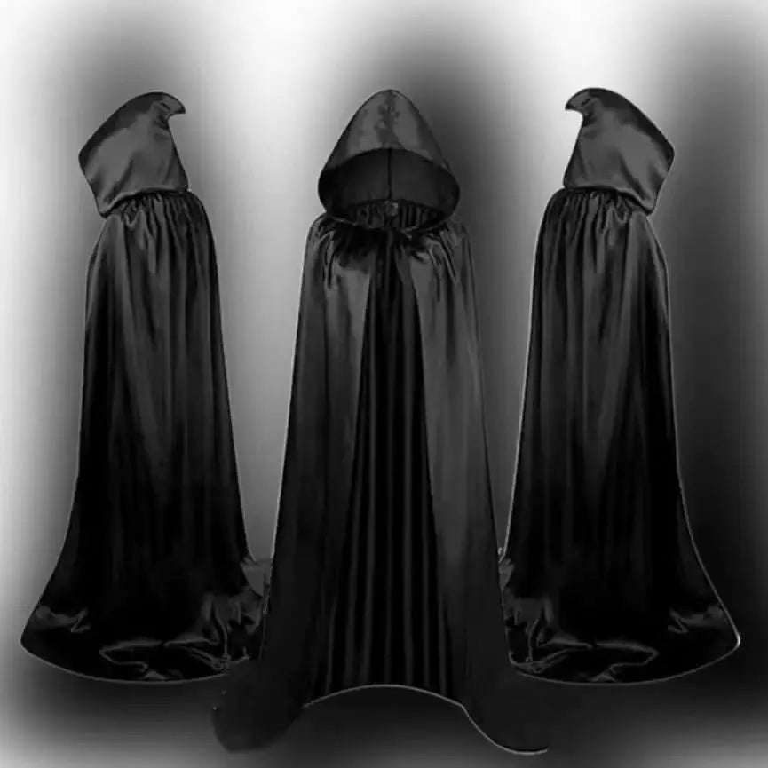 Adult Black Hooded Halloween Cape with Hat Costume