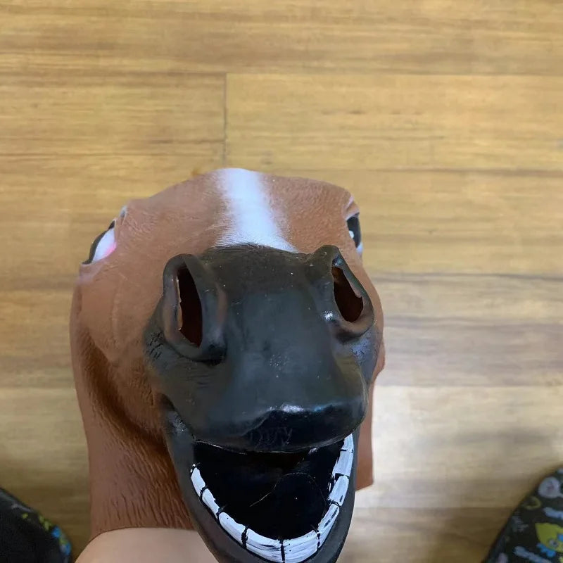 Brown Horse Head Mask Latex Animal Costume Prop for Halloween