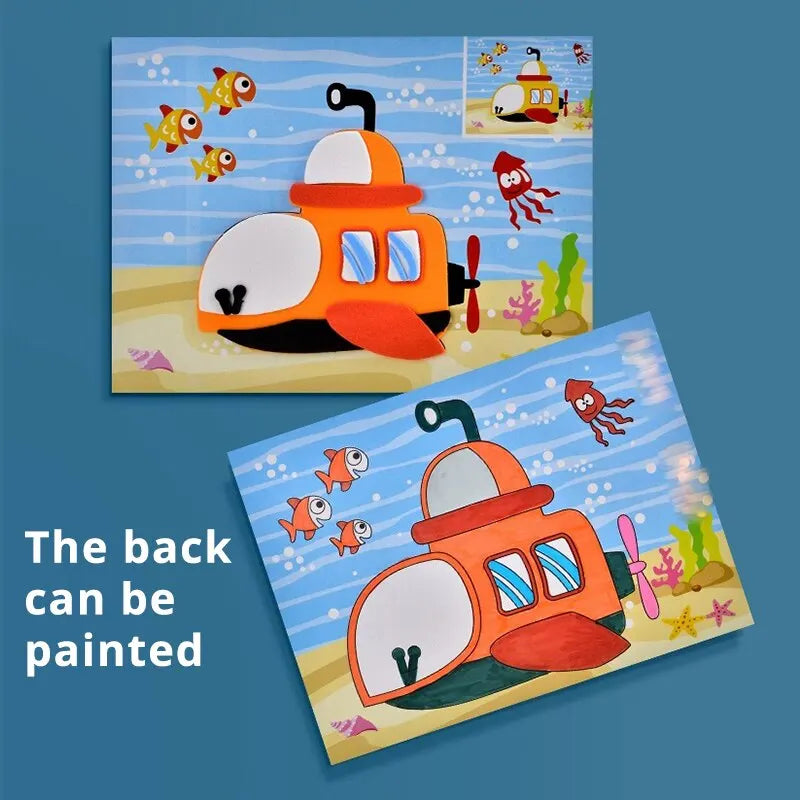 10 Pcs 3D EVA Foam Sticker Creative Art Craft Kit DIY Cartoon Animal Transportation Painting for Education