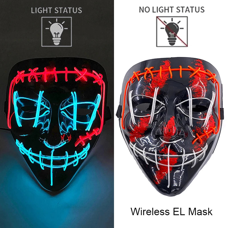 Wireless Neon LED Horror Mask for Halloween Cosplay
