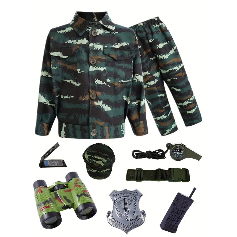 Kids Camouflage Soldier Costume Set with Compass & Whistle