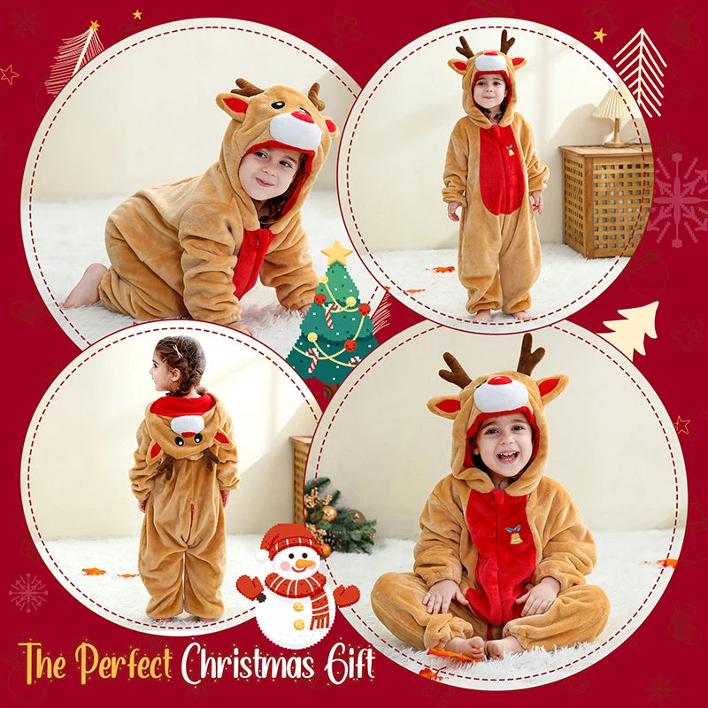 MICHLEY Christmas Baby Rompers Flannel Cosplay Toddler Infant Cute Clothes Overall Bodysuits Jumpsuit Costume For Girls Boys Kid