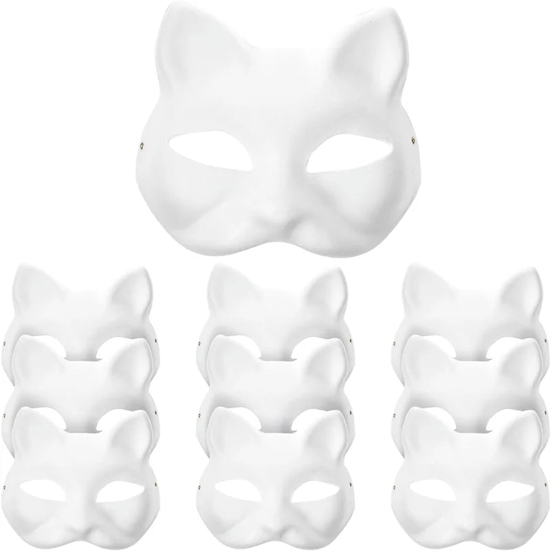 Blank Paper Cat Mask DIY Paintable Half Face Costume Mask