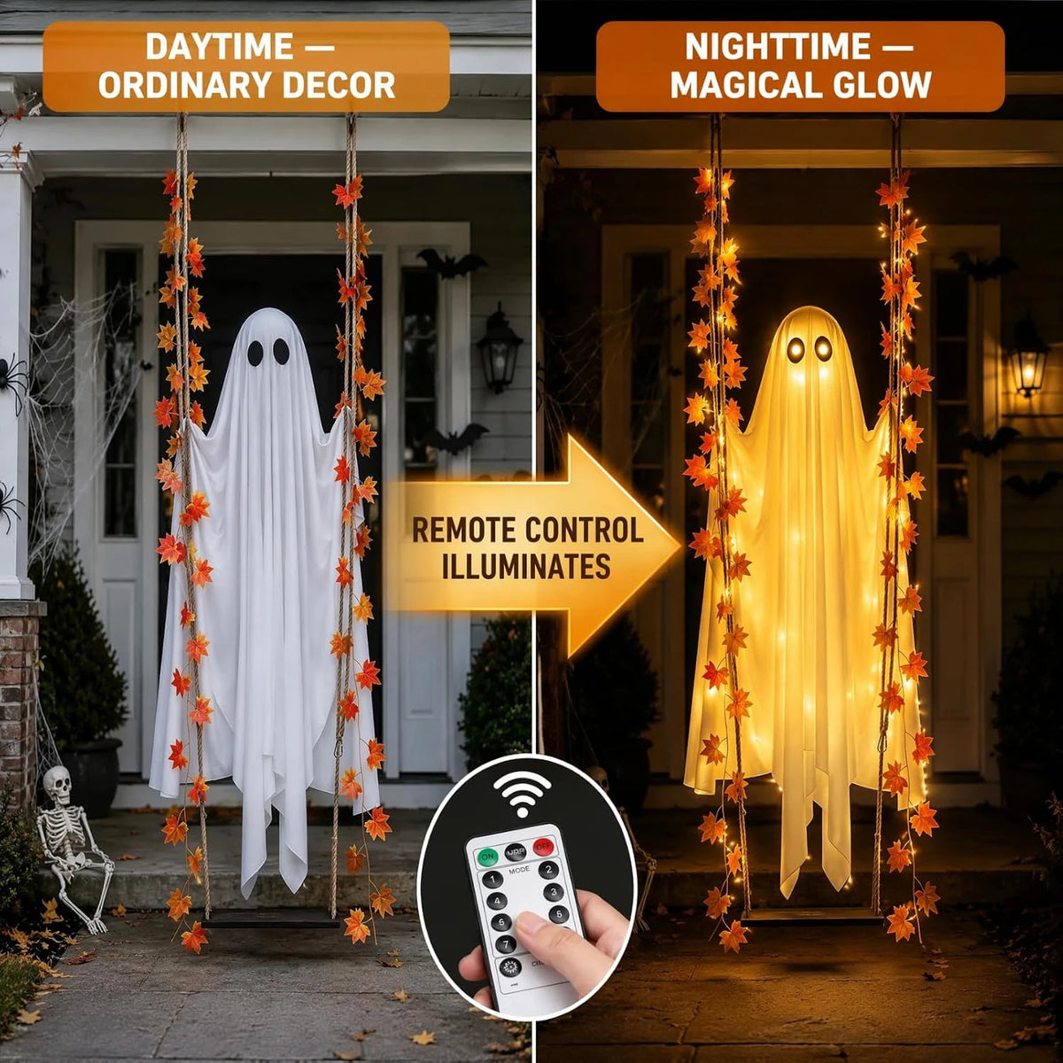 Luminous Halloween Hanging Swing Ghost Adjustable Brightness Yard Flying Ghost Swing Ornament LED Remote-controlled