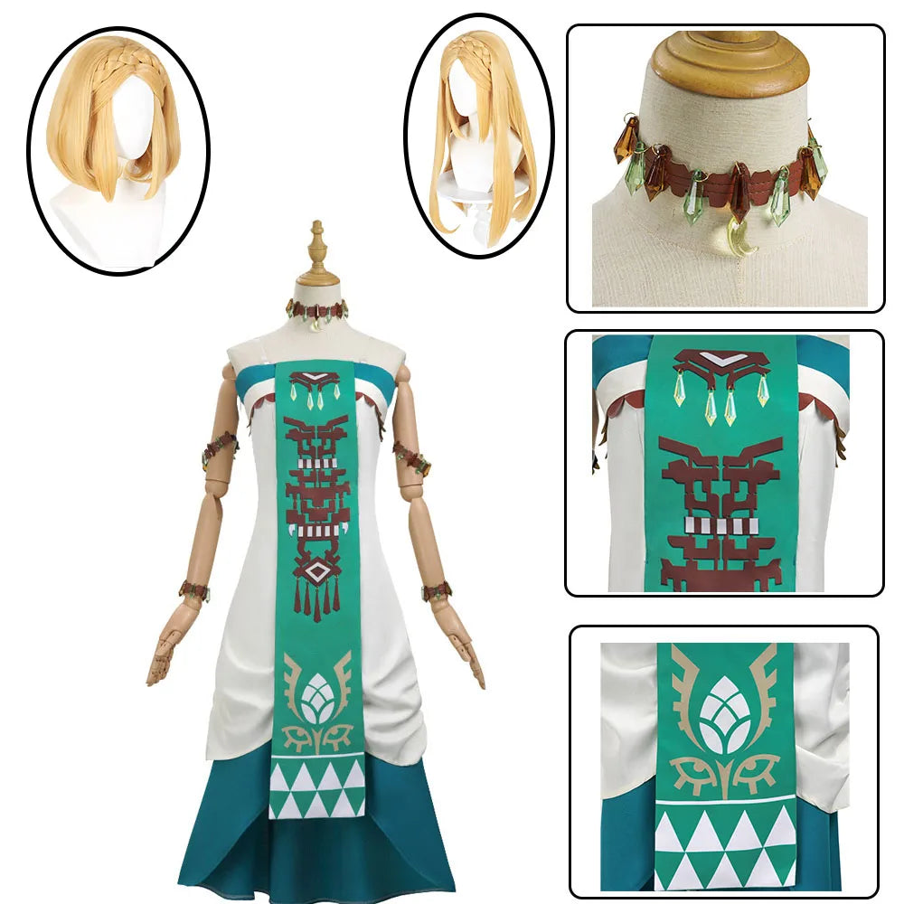 Fantasy Princess Cosplay Dress with Wig & Headdress Set