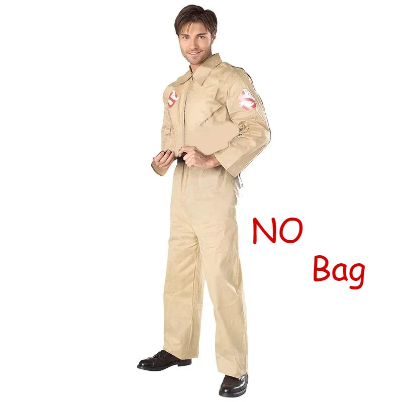 Adult Ghost Hunter Jumpsuit Costume with Bag for Halloween