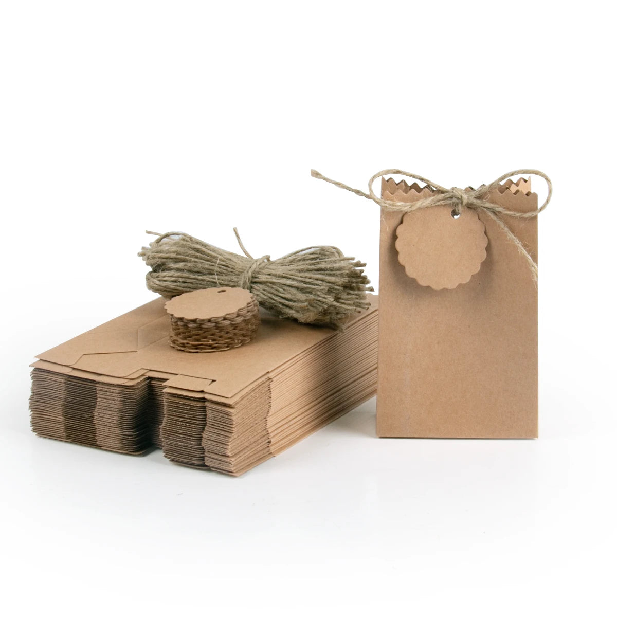 10-30pcs Retro Kraft Paper Gift Box White Brown Cookie Candy Packaging Bag with Rope Tags Birthday Wedding Party Gifts Supplies