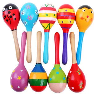 2pcs Colorful Wooden Small Rattles Maracas Beat Baby Educational Toys 0-12 Months Kids Gift for Newborns Funny Dolls