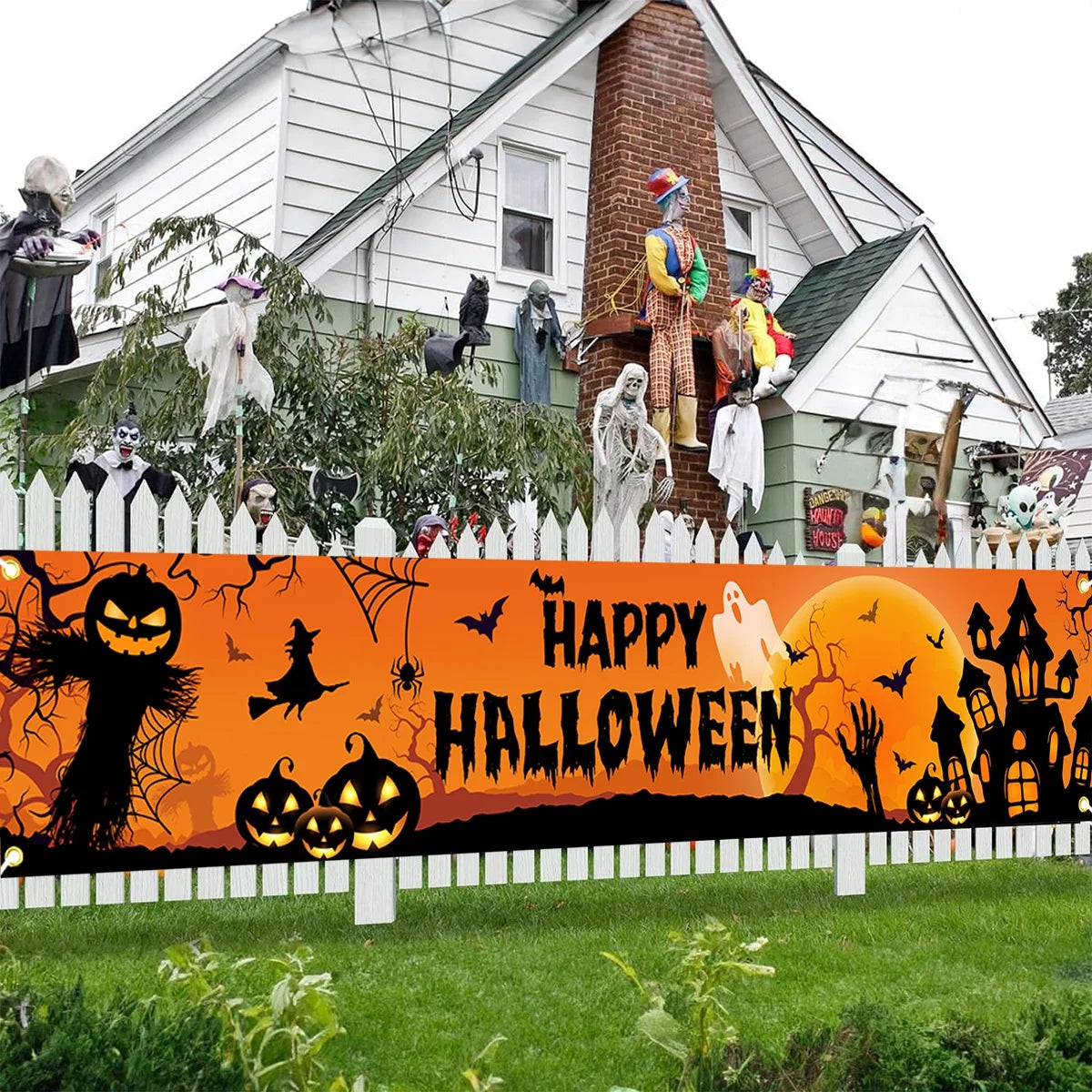 Happy Halloween Outdoor Banner Pumpkin Bat Party Decoration