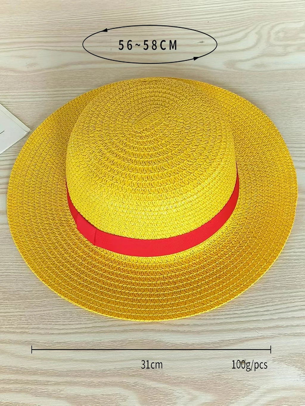 Unisex Flat Straw Hat with Neck String for Cosplay