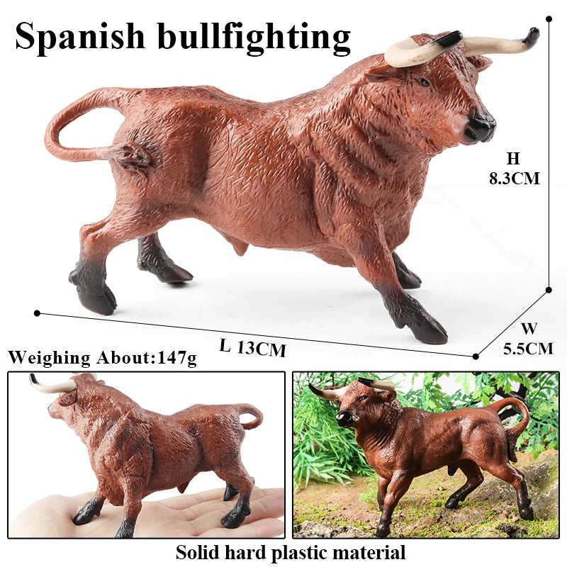 Oenux Farm Animals Bullfighting Cowboy Simulation Poultry Cattle Calf Bull OX Action Figures Collection Pvc Model Toy Kids Gift