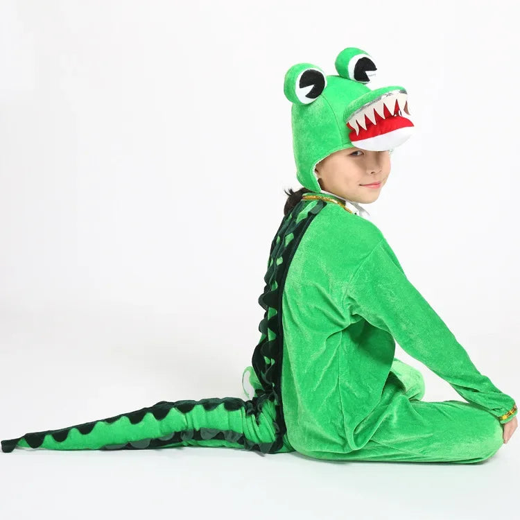 Green Unisex Toddle Children Adults Plush Animal Cosplay Crocodile Pajamas Fancy Dress Jumpsuit Costume Gifts Set Halloween