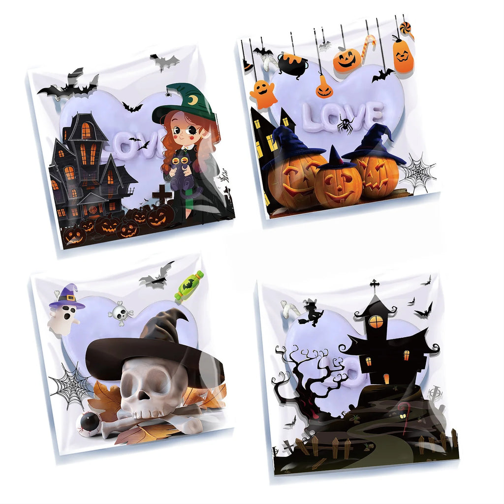 50/100/500Pcs Spooky Halloween Candy Bags Pumpkin Ghost Gift Cookie Self-Sealing Bags Halloween Party Decor Trick or Treat