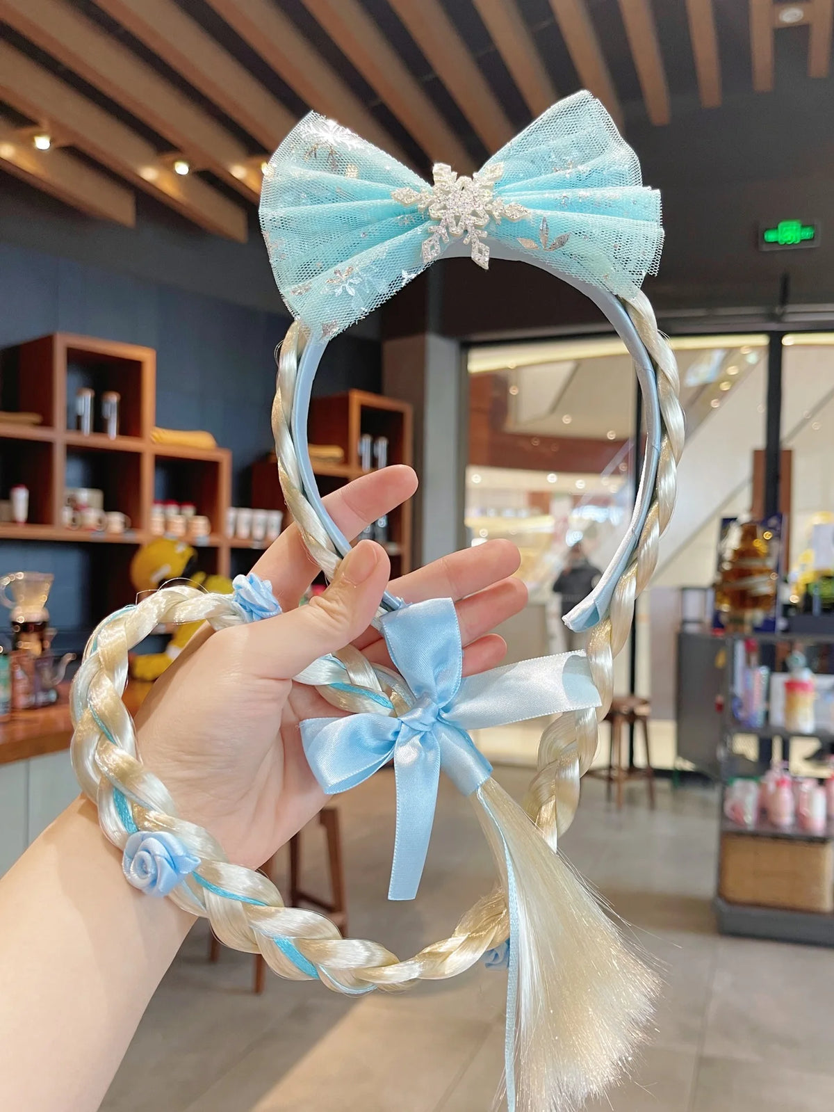 Princess Crown Headband with Braided Wig and Bow for Girls
