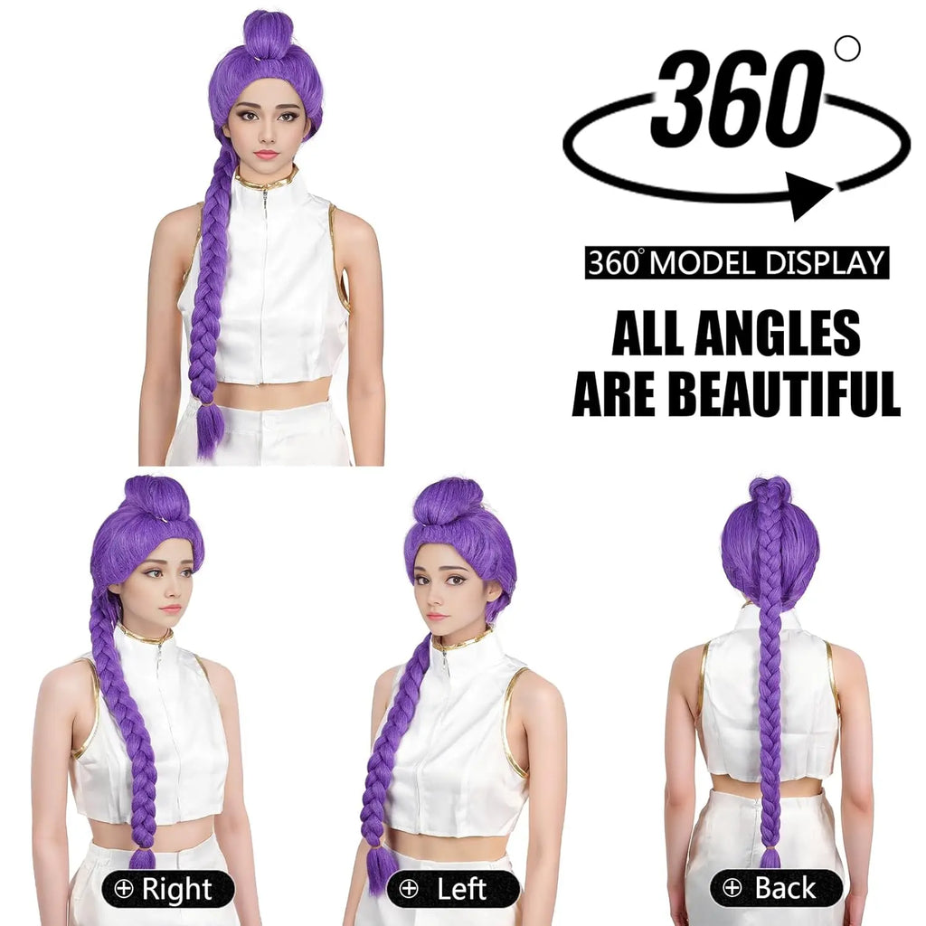 Long Purple Braid Wig Women Purple Wig With Braids Ponytail Clip Anime Cosplay Synthetic Hair Halloween Costume Adult Accessory