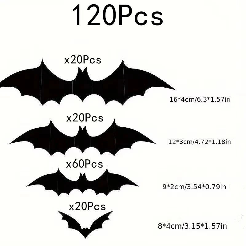 12Pcs/set Halloween 3D Black Bat Wall Stickers For Home Room Decoration Scary Props Kids Party Favors Wall Decals Window Sticker