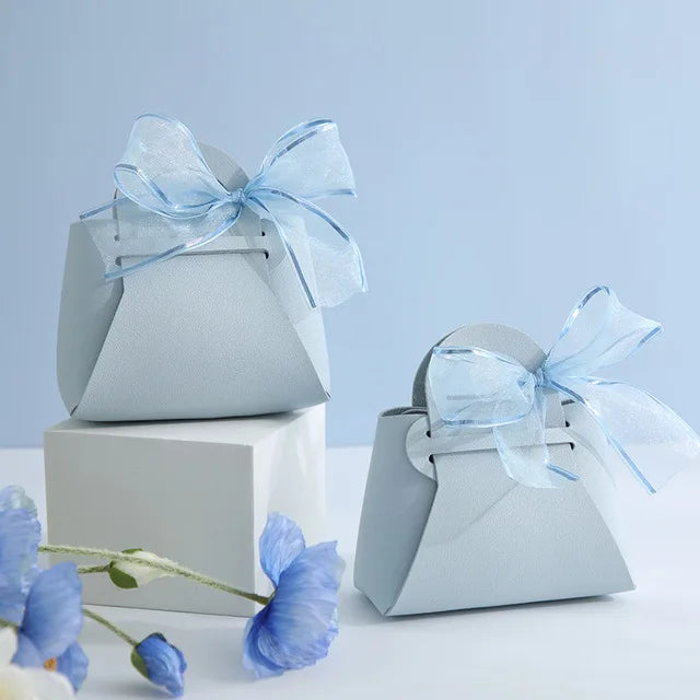 10PCS Distribute Leather Pink Gift Bags Wedding Favour Bag for Guest Mini Handbag with Ribbon Candy Packaging Box Party Decor