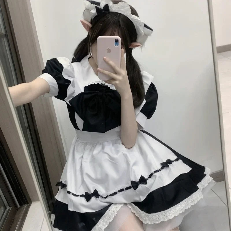 Women’s Pink Gothic Lolita Maid Cosplay Dress with Bow