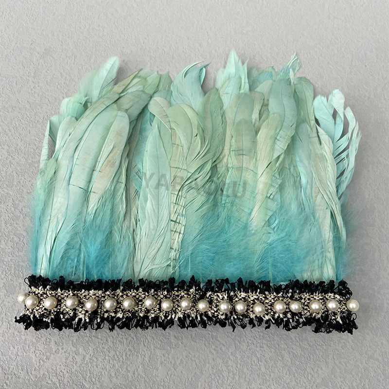 Natural Feather Wrist Cuffs Elegant Fur Sleeve Arm Accessories Gothic Halloween Cosplay Feather Gloves Pearl Arm Cuff 2pcs