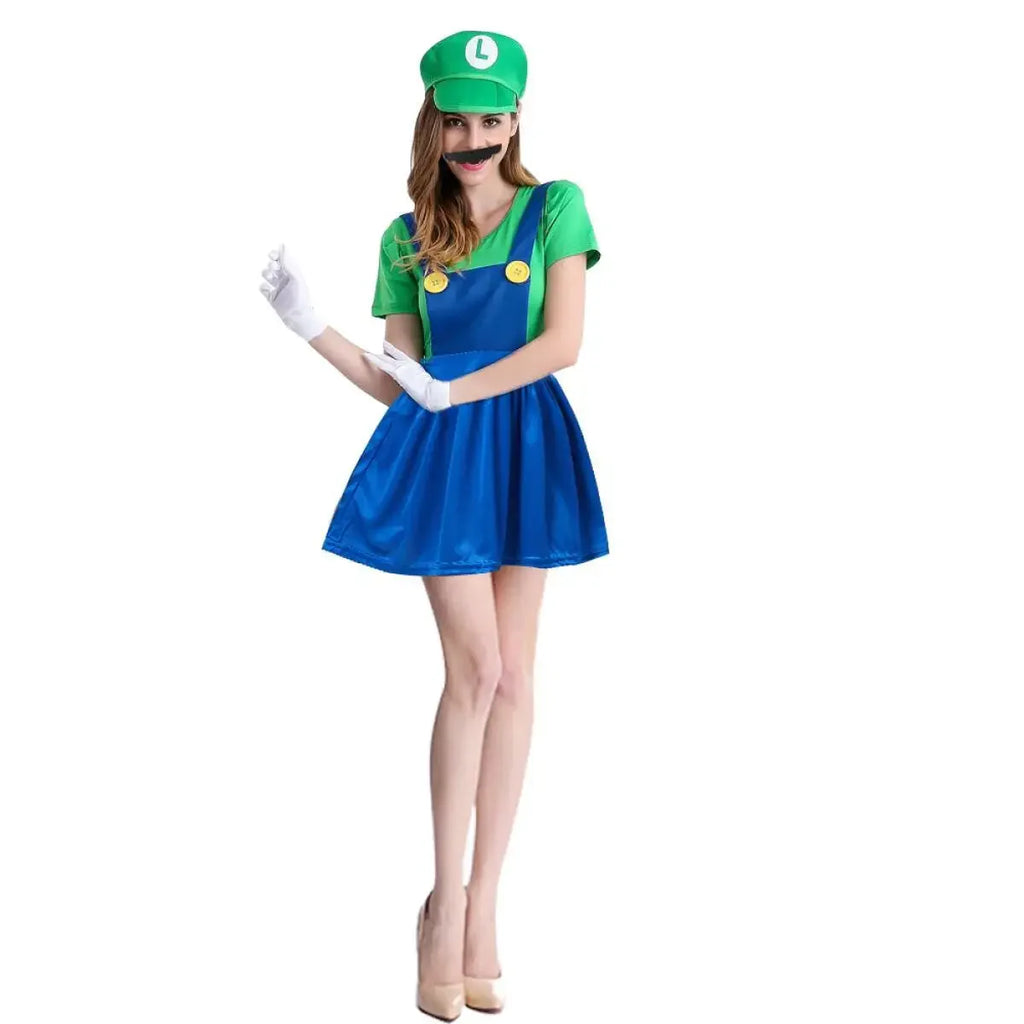 Adult Green Plumber Costume with Hat and Mustache