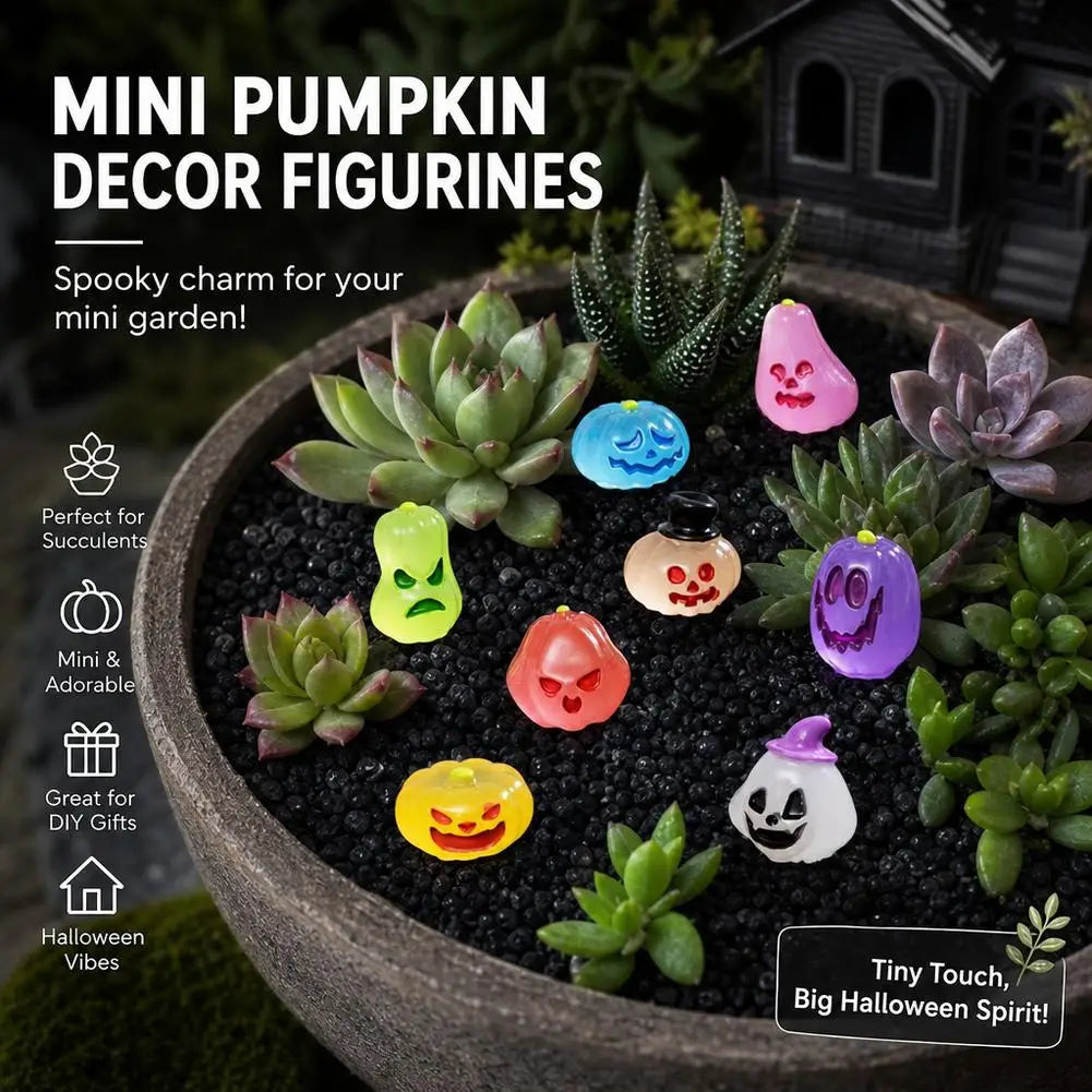 40PCS Glow in The Dark Halloween Resin Mini Figures Mini Pumpkin Ghost Ornament DIY Fairy Garden Micro Landscape Decor