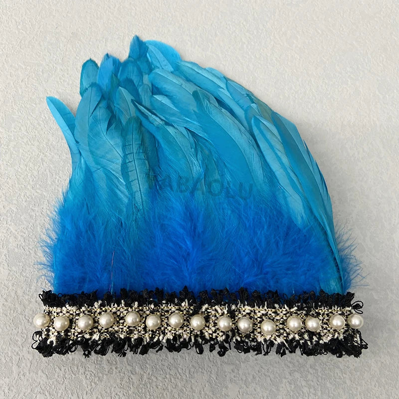 Natural Feather Wrist Cuffs Elegant Fur Sleeve Arm Accessories Gothic Halloween Cosplay Feather Gloves Pearl Arm Cuff 2pcs
