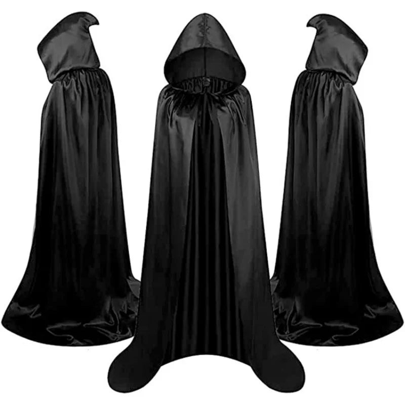 Black Hooded Halloween Cloak Long Witch Cape