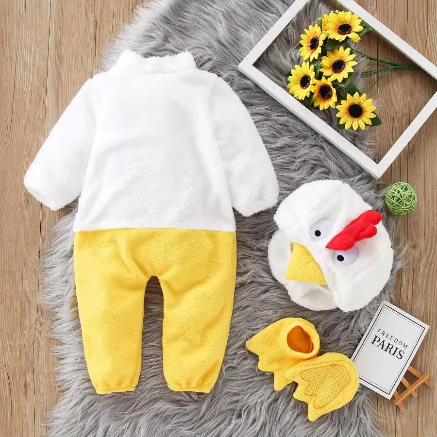 Baby Cluckin Chick Costume for Boys Girls Infant Fleece Rompers Jumpsuit with Shoes Halloween Easter Fancy Dress 6M 12M 18M