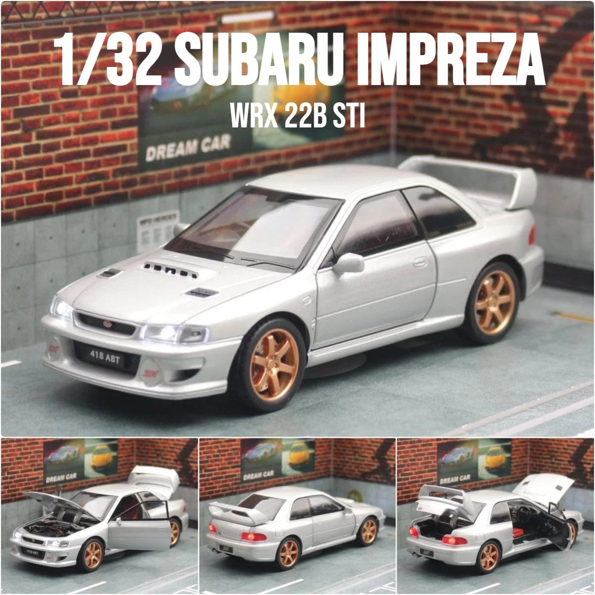 1/32 Subaru Impreza WRX 22B STI JDM Super Car Model Diecast Metal Vehicle Miniature Pull Back Display Collection Gift Boyfriend