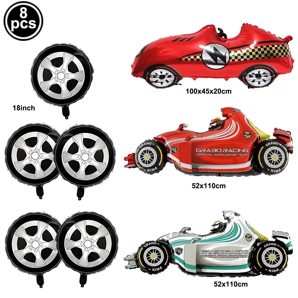 Racing Car Balloon Traffic Cone Balloon Tire Wheel Balloons Black White Checkered Race Car Theme Kids Birthday Party Decorations