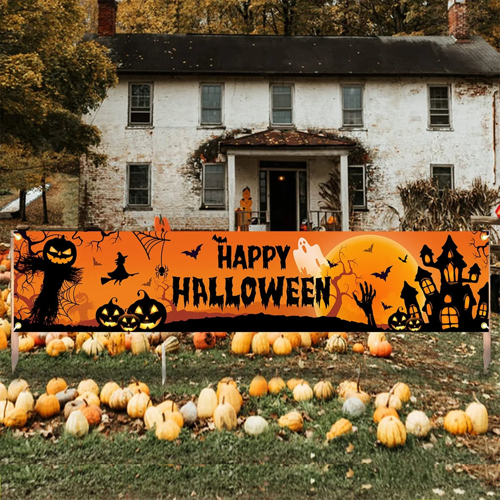 Happy Halloween Outdoor Banner Pumpkin Bat Party Decoration