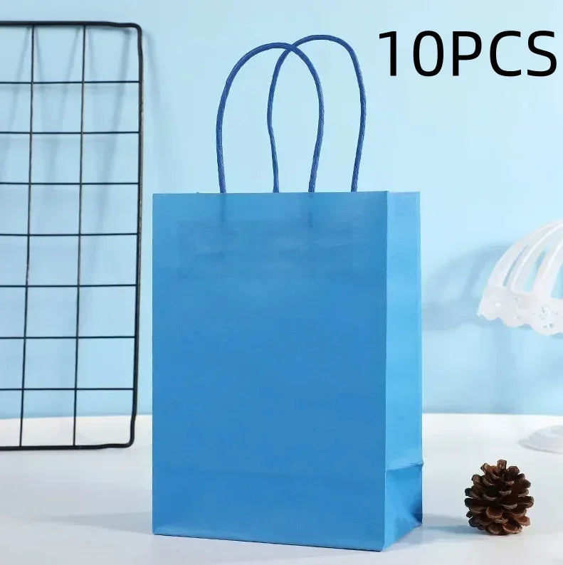 Candy Colorful Shopping Bags 10PCS Kraft Paper Gift Candy Bag Colored Hand-held Paper Bags Wedding Party Decoration Gift