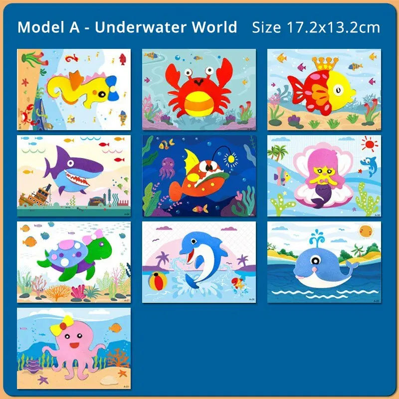 10 Pcs 3D EVA Foam Sticker Creative Art Craft Kit DIY Cartoon Animal Transportation Painting for Education