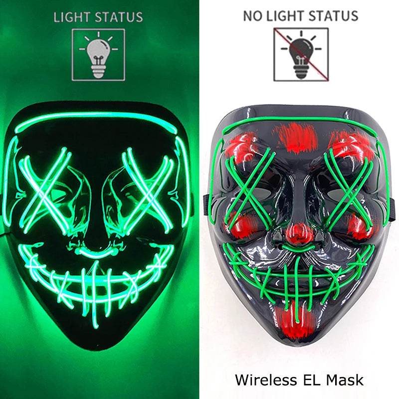 Wireless Neon LED Horror Mask for Halloween Cosplay