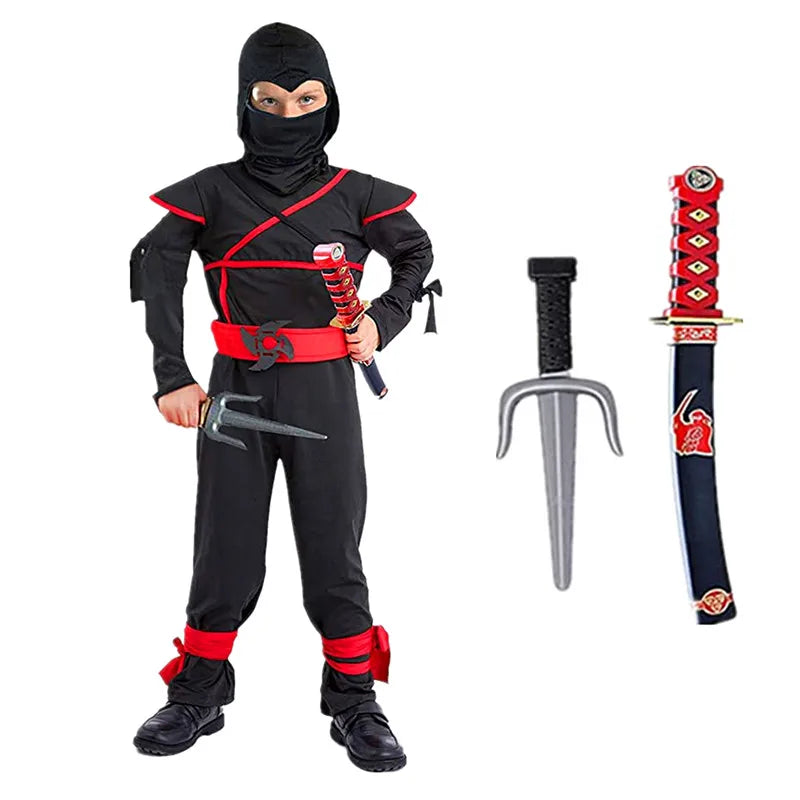 Boys Black Ninja Costume with Foam Accessories for Halloween